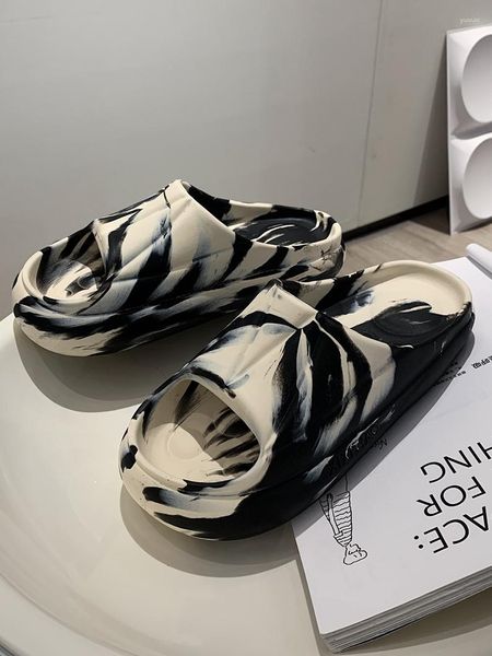 Hausschuhe Chinesische Tuschemalerei Slipper Mann Frauen Mode Schwarz Weiß Sandalen 4 cm Dicke Sohle Eva Außerhalb Im Sommer Anti-Rutsch-Schuhe