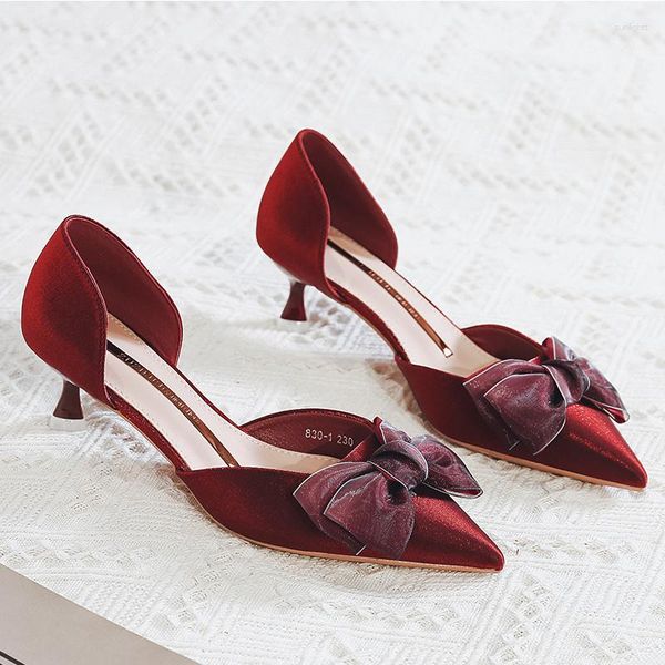 Scarpe eleganti Grace2023 Scarpe da sposa da sposa con tacco alto da donna, vino rosso, singole, possono essere indossate da donne incinte