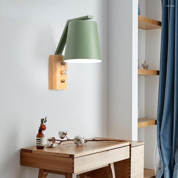 Lampada da parete Log Macaron Colore decorativo Nordico regolabile Illuminazione interna E27 per camera da letto Ristorante Cafe