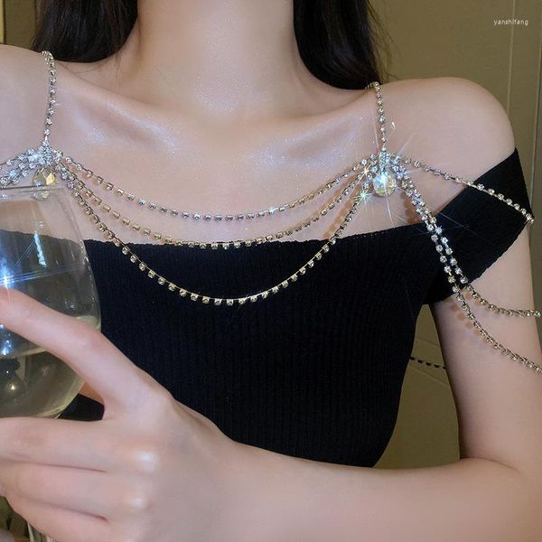 Catene moda unica catena con strass catena da sposa gioielli da sposa corpo sexy collana con gocce d'acqua in cristallo bling