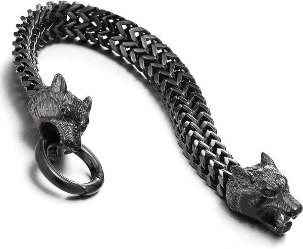 Coolsteelandbeyond Biker Mens Mens нержавеющая сталь головка Franco Link Burb Chain Bracelet с пружинной кольцевой застежкой