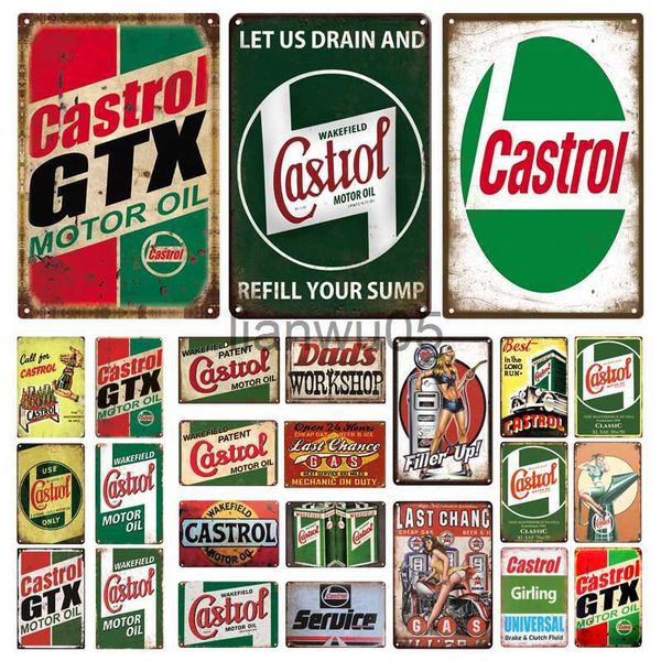 Pintura de metal estanho sinal motor motor óleo gás castrol retro vintage placa decorativa para posto de gasolina garagem publicidade cartaz de metal placa de lata x0829