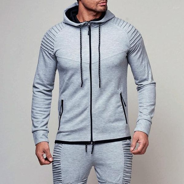 Hoodies masculinos tamanho europeu hoodie homem jaqueta fina 2023 primavera esportes ao ar livre casual cardigan plissado moletom casaco cinza verde