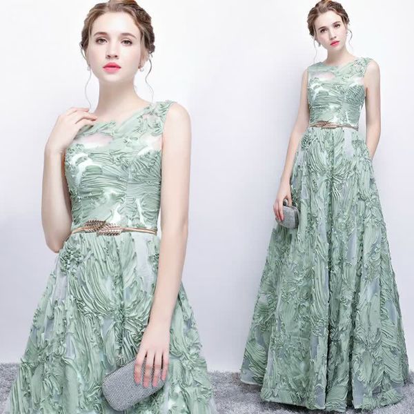 PLUS TAMANHO Mãe da noiva Dresse Green Árabe arábico ASO ebi champanhe sexy Apliques de renda longa da bainha vintage baile de festa formal vestidos traseiros 403