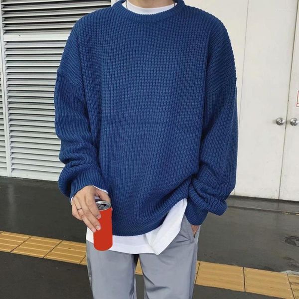 Suéter masculino estilo coreano outono inverno homens pulôver suéter o-pescoço manga comprida solto ajuste tricô tops streetwear
