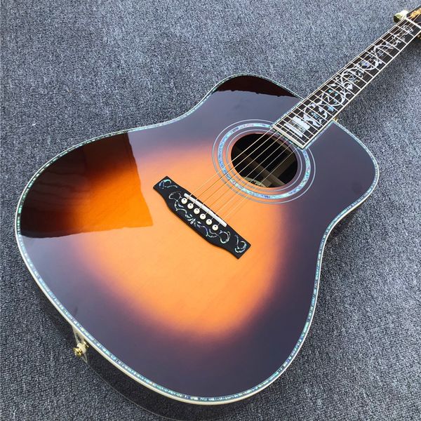 Sunburst Solid Spruce Top D Стиль акустическая гитара Абалон Дерево жизни вставки из чернокожи