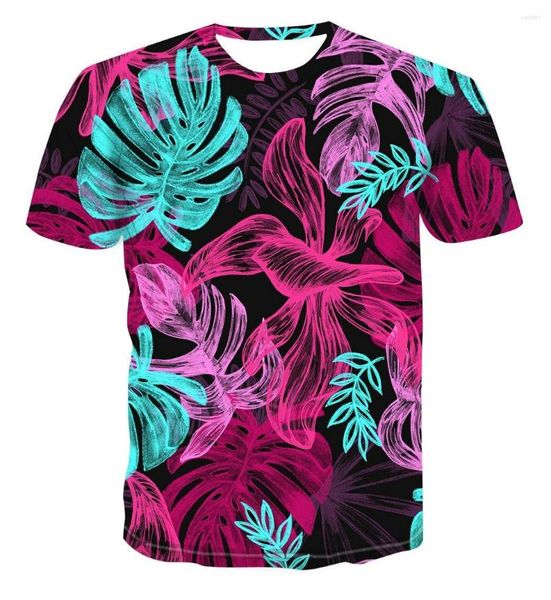 Camisetas masculinas 3D impressas camisetas com folhas coloridas e mulheres engraçadas homme moda de manga curta hip-hop t-