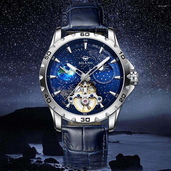 Нарученные часы Ailang Brand Fashion Blue Starry Sky Mechanica Watch for Men