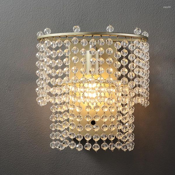 Wandleuchte im amerikanischen Stil, Nachttischlampe, moderne Luxus-LED-Wandleuchte, Kristall-Perlenvorhang, Silber, High-End-Wohnzimmerdekor-Beleuchtung