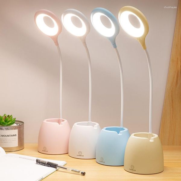 Lâmpadas de mesa LED com toque USB Dimmable Stand Desk Light Reading Lamp Modern Flexível Office Study Pen Holder