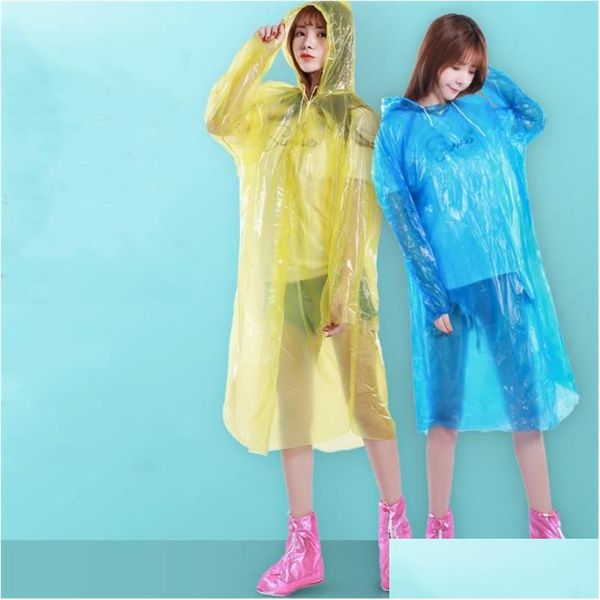 Regenmäntel 45G Einweg-Regenmantel ADT Notfall wasserdichte Kapuze Poncho Travel Cam Must Regenmantel Uni Einmalige Regenbekleidung Drop Delivery H Dhhrz