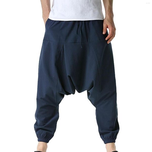 Männer Hosen Casual Sport Männer Mode Pumphose Mittlere Taille Yoga Harem Mit Taschen Reine Farbe Drop-Gabelung Hosen männliche Kleidung