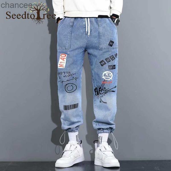 Jeans da uomo coreani stampati denim sciolto S-5XL pantaloni casual di grandi dimensioni pantaloni cargo hip-hop tuta HKD230829