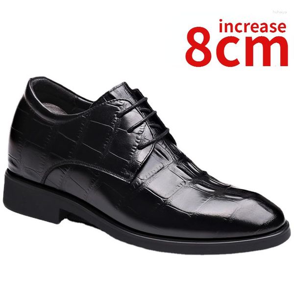 Kleidschuhe aus echtem Leder, hochwertig, für Hochzeit, Herren, erhöht, 8 cm, unsichtbarer Aufzug, Business-Derby, formell