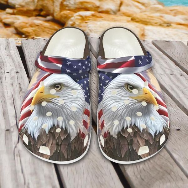 Slippers Instantarts Summer Spring Beach Shode Sneaker Shose American Flag Eagle Print Women Flats Unisex Honslip Hole Sandals Подарки