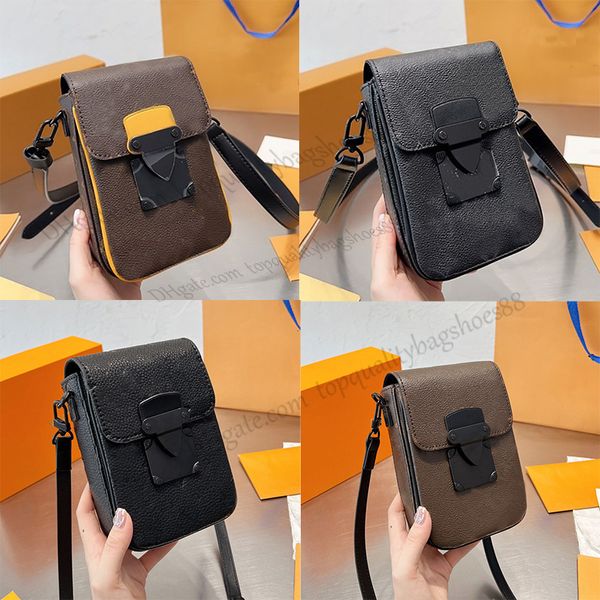 Vertikale tragbare S-Lock-Brieftasche aus geprägtem Leder, Designer-Umhängetasche für Damen und Herren, Mini-Handy-Geldbörse, S-Lock-Magnetverschluss