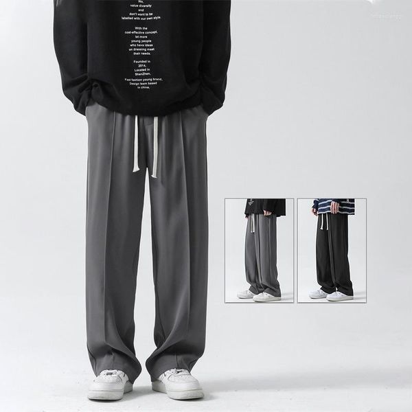 Pantaloni da uomo TFETTERS Pantaloni estivi neri a gamba dritta da uomo larghi a vita media abito sottile abbigliamento casual quotidiano coreano da uomo