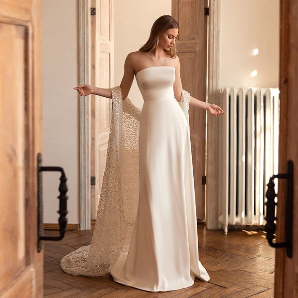 Urban Sexy Kleider Trägerlos Etuikleid Elfenbein ärmellos Hochzeit 2023 Jersey Glitzer Brautkleid s Kleid angekommen Sommer 230828