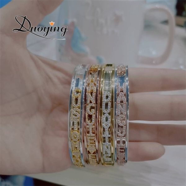 Bracciale rigido Duoying Braccialetti con cursore fai da te Braccialetti con nome personalizzato Lettere con zirconi Zodiaco di nascita personalizzato 230828