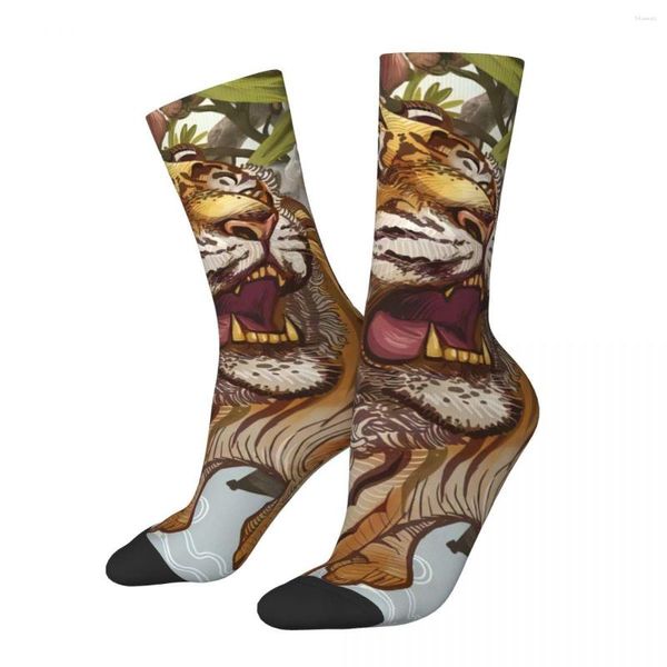 Calzini da uomo Hip Hop Vintage Tiger Flowers Butterfly Crazy Harajuku Pattern stampato Divertente novità Happy Crew Sock Boys Gift