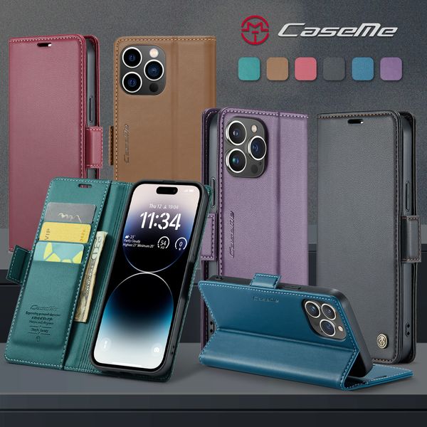 Caseme Custodia a portafoglio magnetica in pelle PU Supporto per cavalletto Slot per carte di credito Portafoglio con blocco RFID Flip antiurto per iPhone 15 14 13 12 11 Pro Max X XS XR 8 7 Plus