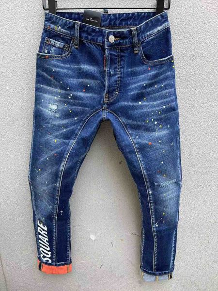 Мужские дизайнерские джинсы с высокой резинкой, рваные, облегающие, мотоциклетные, байкерские, джинсовые для мужчин, модные синие брюки