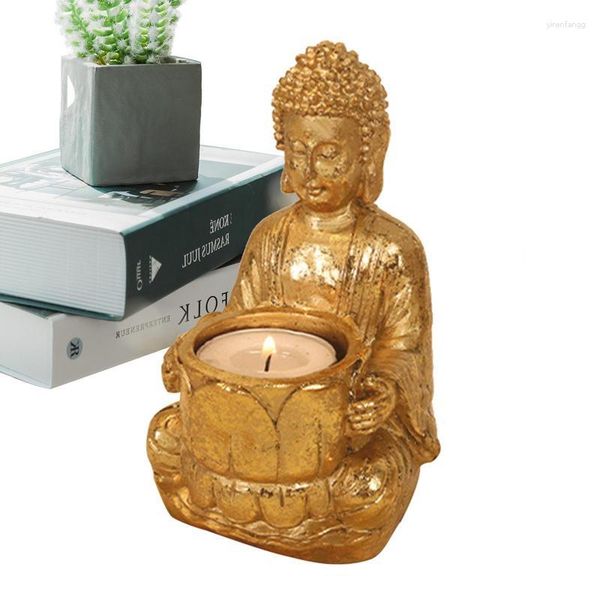 Castiçais Buda Estátua Chá Luz Titular Resina Estatueta Zen Durável para Sala de estar Quintal