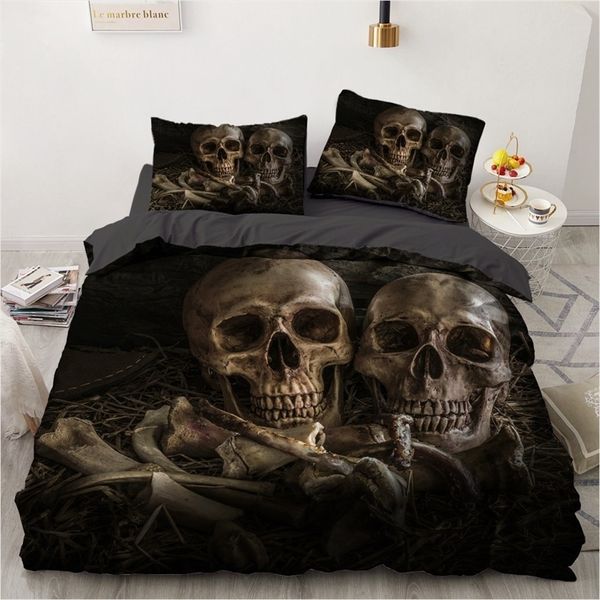 Наборы для постельных принадлежностей роскошные постельные принадлежности 3D Помодевные поддельные наборы Custe Queen/King Quilt/Closet Cover Set 3 PCS Bed Se Halloween Skull Skull Skul