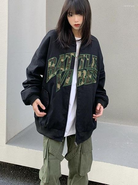 Giacche da donna HOUZHOU Bomber nero da donna frangivento oversize vintage Harajuku coreano streetwear stile hip hop baseball femminile