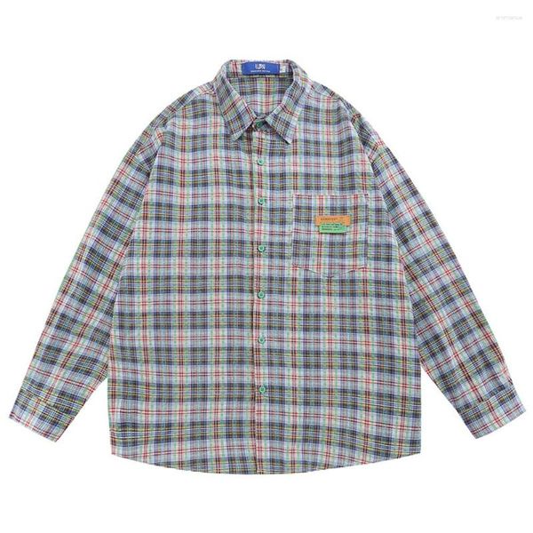 Camicie casual da uomo Camicia abbottonata autunnale in cotone scozzese colorato Abbigliamento unisex 2 colori
