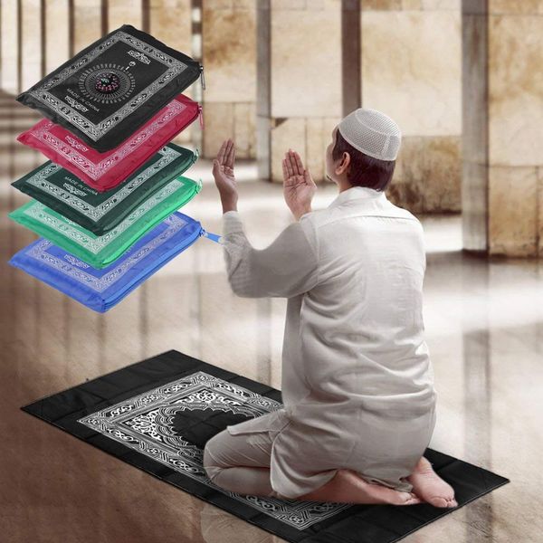 Tapete Mini Tapete de Oração Portátil com Bolsa Bússola 100x60cm Ajoelhado Poly Mat Home Supplies para Islam Muçulmano Impermeável 230828