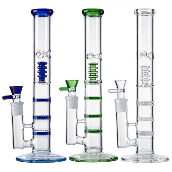 Kuş kafesi perc nargile üçlü beecomb düz tüp bongs 5mm kalınlıkta cam su boruları yağ dab teçhizatlar 12 inç 18mm dişi eklem bong ile kase nargile