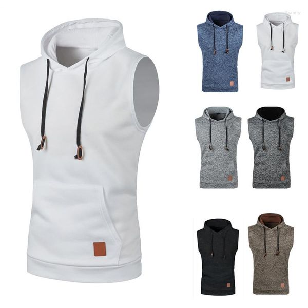 Gilet da uomo Felpa con cappuccio muscolare da uomo Gilet senza maniche Bodybuilding Palestra Abbigliamento da allenamento Camicia fitness casual Canotte Hip Hop Felpa