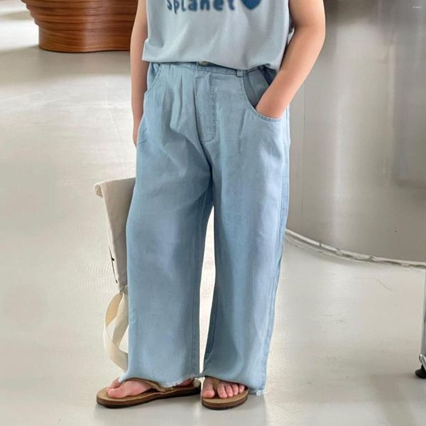 Pantaloni Abbigliamento per bambini Pantaloni per bambini 2023 Primavera Estate Ragazzi alla moda Anti zanzare Fresco sottile denim lavato blu Casual