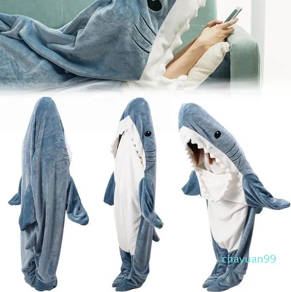 Yeni battaniyeler karikatür köpekbalığı uyku tulumu pijama ofis şekerleme köpekbalığı battaniye karakal yüksek kaliteli kumaş deniz kızı şal battaniye yetişkin