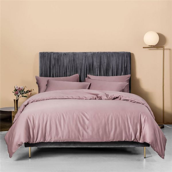 Conjuntos de cama Svetanya Nordic Pale Mauve 100% Algodão Egípcio Bedlinens Ru Europa Rainha King Family Size Set Fitted Sheet Duvet Cover 230828