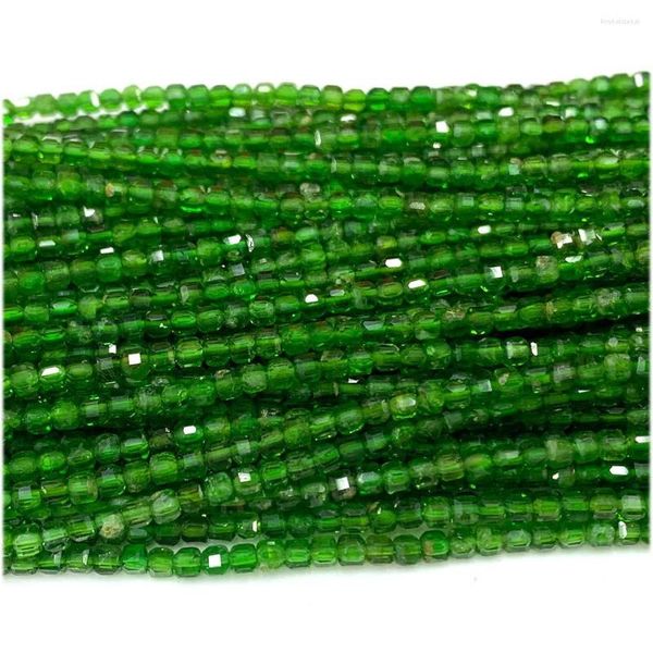 Pietre preziose sciolte Veemake Verde naturale Diopside Bordo cubo sfaccettato Piccoli gioielli Perline Pietra 08049