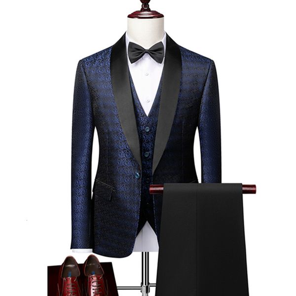 Мужские костюмы Blazers Supt Jacket Bins Vates 3 PCS SET 2023 Fashion Casual Boutique Business British Style Брюки для брюки в тарелке 230828