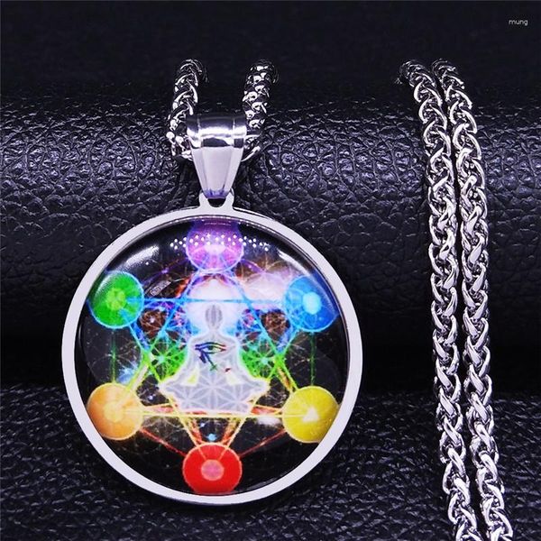 Collane con ciondolo 7 Chakra Yoga Reiki Guarigione Equilibrio Vetro Collana in acciaio inossidabile Uomini/Donne Fiore della vita Gioielli Cadenas NXS07