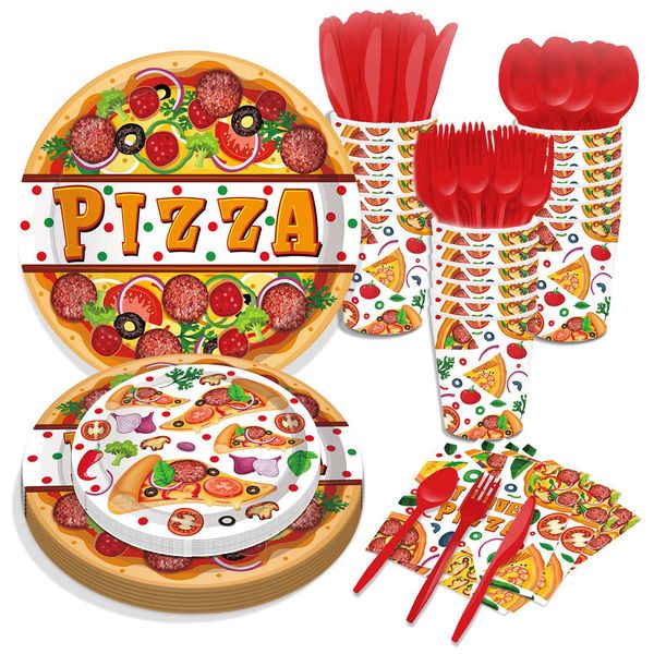 Posate usa e getta Piatti di carta per pizza Colori per feste e tovaglioli Supplie Set di stoviglie per compleanno Set di stoviglie per 8 ospiti per tazze Drop Dhgyc