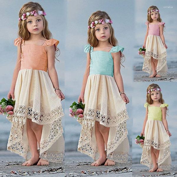 Thema Kostüm Baby Mädchen Hochzeit Braut Fancy Schwalbenschwanz Mieder Kleid High Low Prinzessin Kleid Niedliches ärmelloses Sommerkleid Strand Top für Kinder