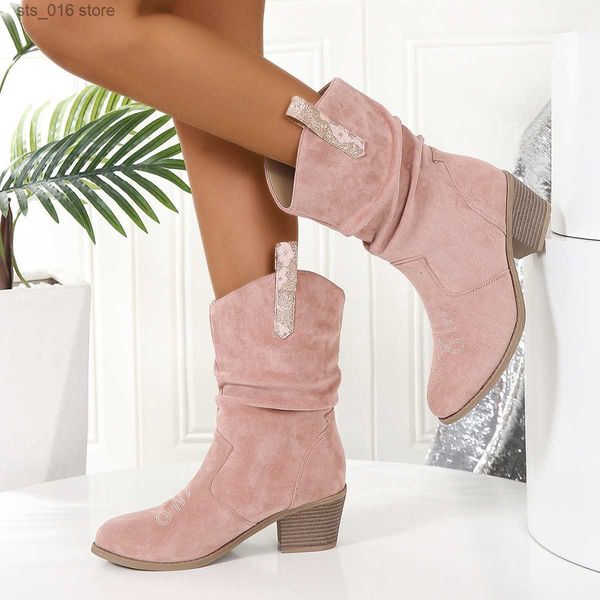 Ayak bileği beyaz kovboy 2024 cowgirl moda batı botları kadınlar işlemeli gündelik sivri uçlu ayak tasarısı ayakkabıları T230829 674ff