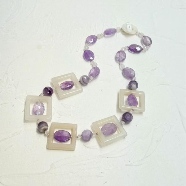 CHOKER LII JI Real Stone White Purple Women Ожерелье 57 см аметисты агаты.