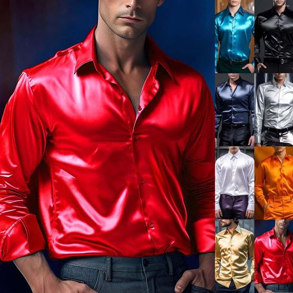 Camisas masculinas Mens Casual Outono Camisa Lapela Botão Manga Longa Tops Cardigan Grande para Homens Pack