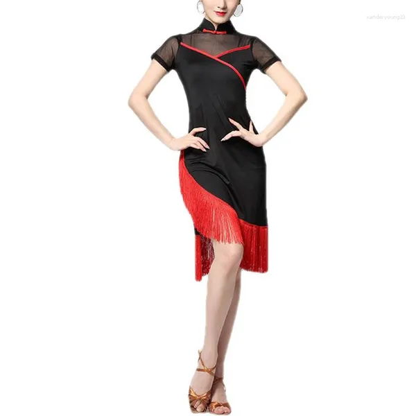 Stage Wear Adulto Cheongsam Nappe Frangia Abito latino per Tango Samba Rumba Sala da ballo Jazz Dance Costume da donna