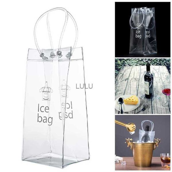 1/2 pezzi Sacchetti di vino ghiacciato PVC trasparente dispositivo di raffreddamento Custodia trasparente Secchiello per il ghiaccio Vino Bottiglia di champagne refrigeratore con maniglia per il trasporto Bottiglia per bevande HKD230828