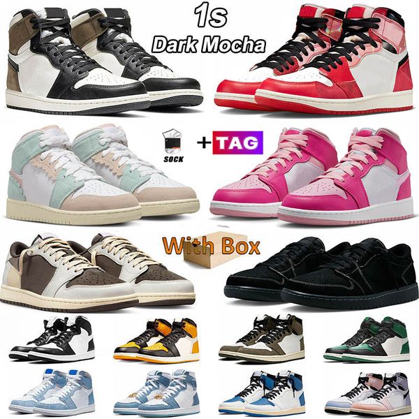 Kutu Basketbol Ayakkabıları ile Jumpman 1s Yüksek Düşük Düşük Örümcek Beys Black Phantom Ters Mocha Kayıp Bulunan Starfish Chicago Bred Patent Hyper Royal Mens Trainer Spor Sneaker