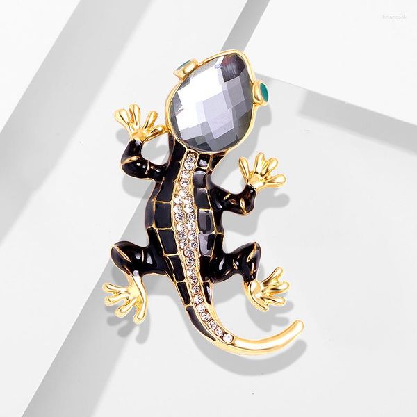 Broches LIZARD BROOCH Pin Salamander Preto Strass Esmalte Bijuteria