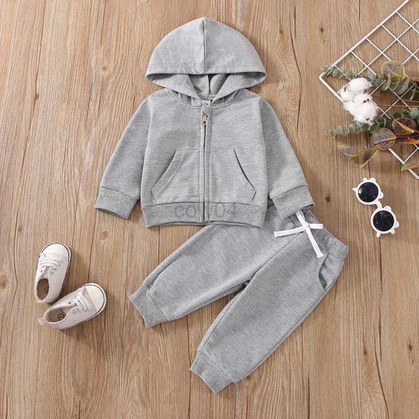 Hoodies moletons 0-3y bebê meninos outono roupas conjunto criança cor sólida manga longa zíper com capuz tops jaqueta calças crianças outfits tracksuits l0829