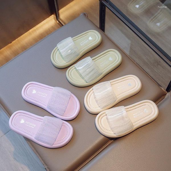 Terlik kız terlik 2023 yaz Kore tarzı moda örgü pullu sandalet tek şekilli çocukların yumuşak taban plaj ayakkabıları